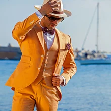 Новинка, оранжевые смокинги для жениха, 3 предмета, облегающие мужские вечерние костюмы для свадьбы, выпускного вечера, итальянский стиль, мужской костюм(пиджак+ брюки+ жилет), terno masculino