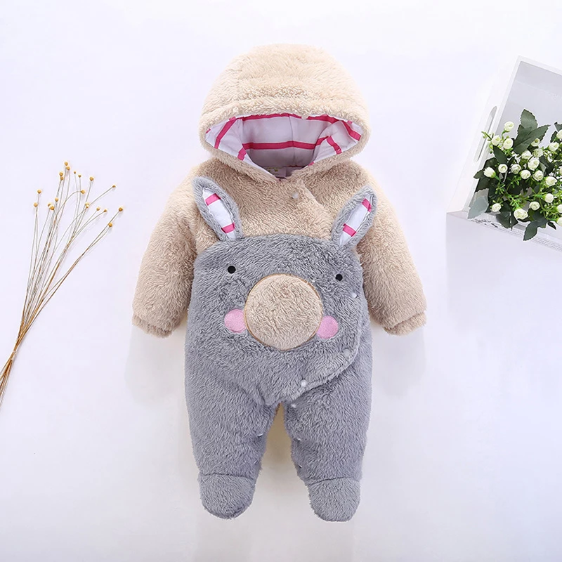 New Baby Cartoon Baby Rompers Winter Warm Kids One-pieces Outdoor Thicken Walking Dress Cute Clothing Babysuit