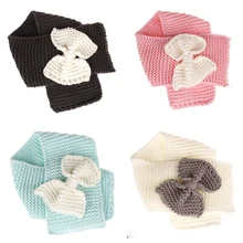 Однотонный Детский шарф для девочки, вязаный шерстяной шарф с бантом, теплая шаль, зимний теплый шейный платок, новые модные аксессуары, подходят для От 3 до 8 лет