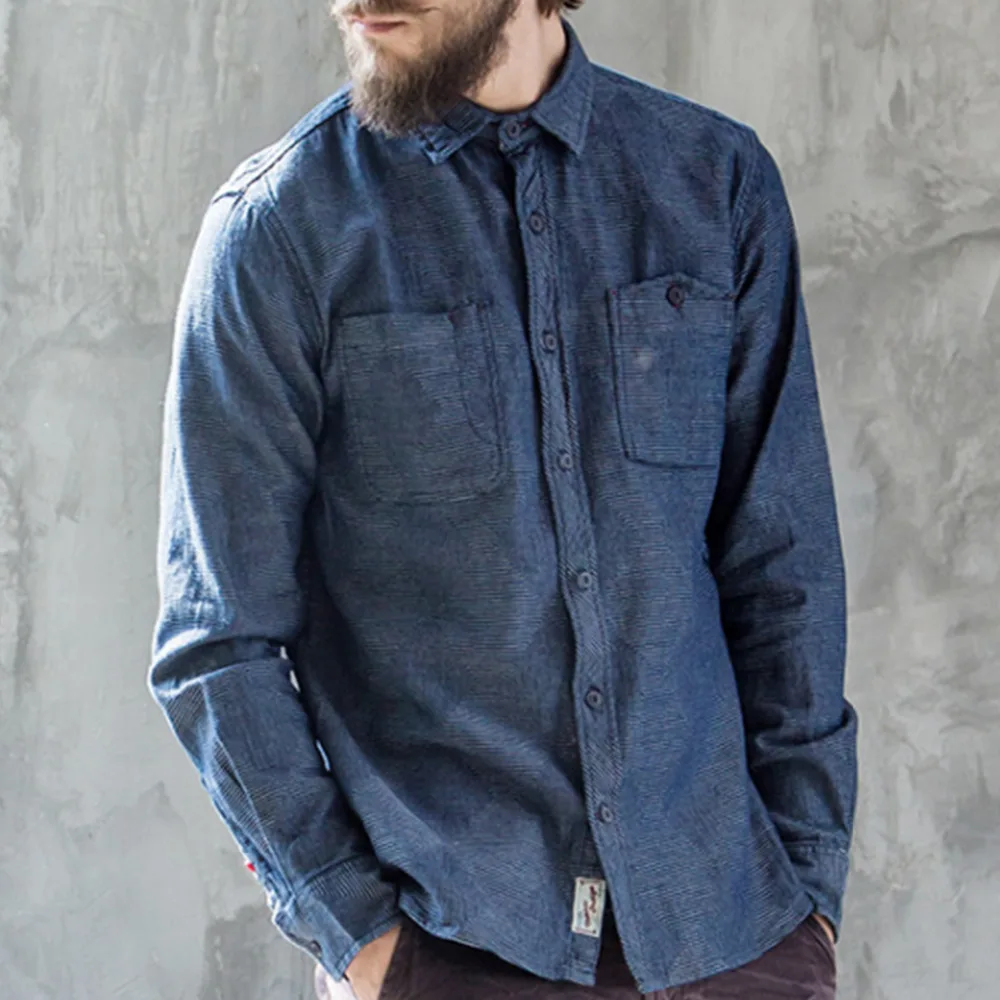 Buy Casual Men Denim Indigo Shirt Long Sleeve Slim Fit