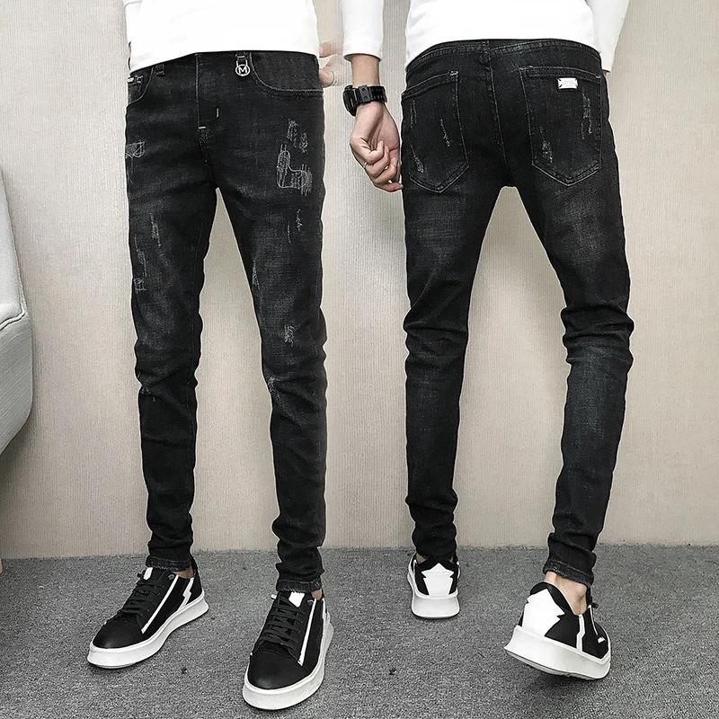 

New Fashoin Mens Jeans Brand Slim Fit Denim Pants Mens Skinny Jeans Black Cowboys Elasticity Solid Pencil Jeans Pants for Men