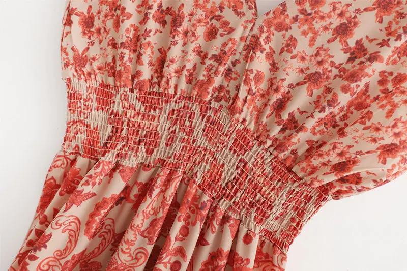 Винтажное шикарное плиссированное платье миди с цветочным принтом и оборками для женщин модное Повседневное платье без рукавов с галстуком-бабочкой vestidos mujer