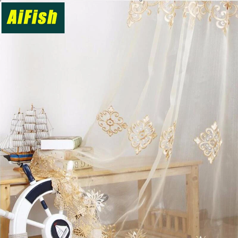 

Embroidery curtains gold Single Curtain P Window Curtain Drapes for Sitting Room Golden Cortinas wp160#36