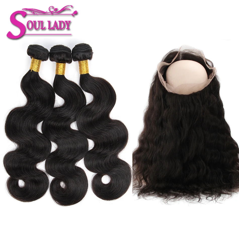 

360 Lace Frontal Closure With Bundles Soul Lady Brazilian Body Wave 3 Bundles and 1Pcs 360 Frontal With Baby Hair Non Remy Hair