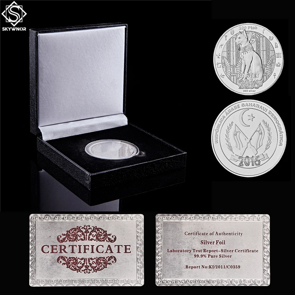 

2016 Egyptian Goddess Bastet Western Sahara 100 Ptas Cat 999 Silver Coin Keepsake Souvenir Coin w/ Luxury Box Display