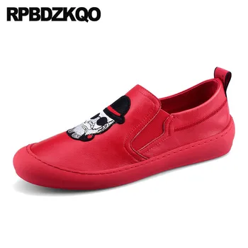 

driving skate fashion trainers slip on real leather men italy casual shoes embroidery deluxe sneakers red luxury high quality