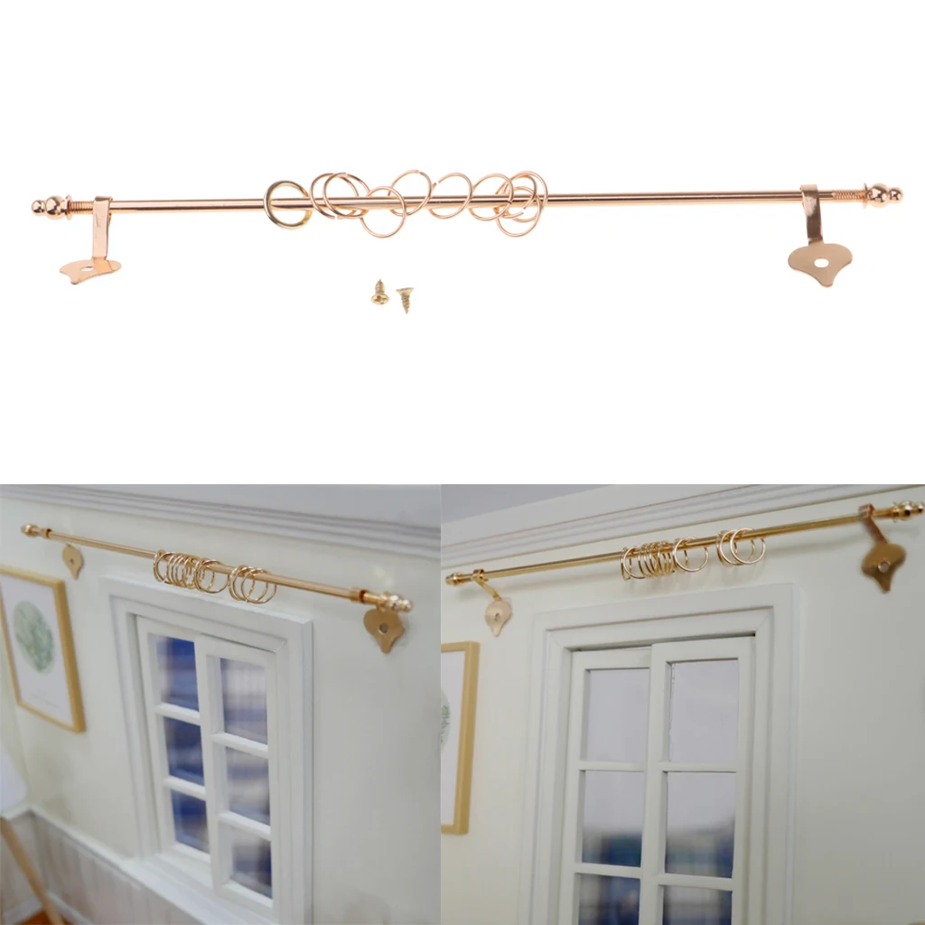 1/12 Dolls House Miniature Metal Curtain Rod Furniture Window Accessories Golden