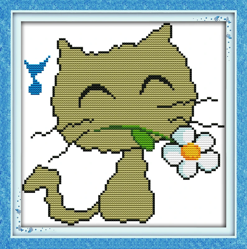 Happy cat cross stitch kit 14ct 11ct count print canvas stitches embroidery DIY handmade needlework plus | Дом и сад