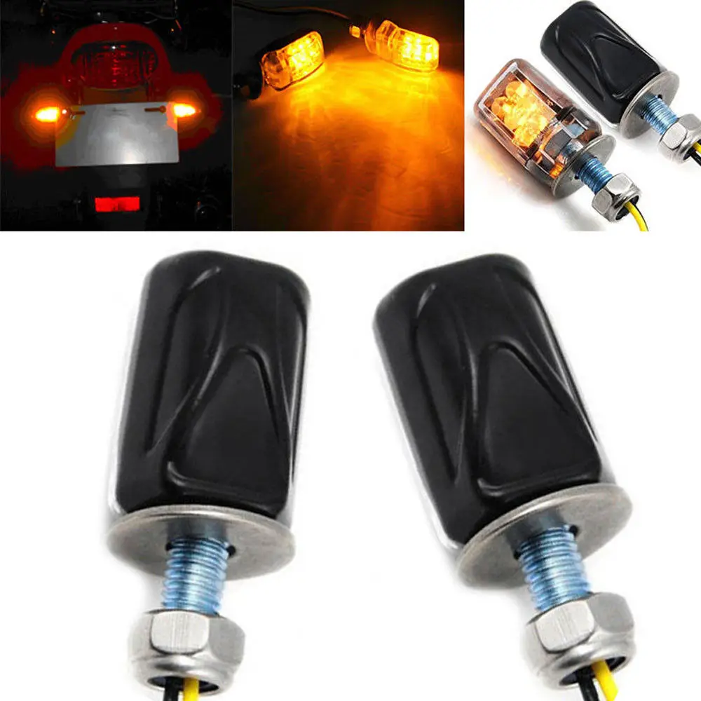 Treyues 2pcs 6LED Motorcycle Mini Turn Signal Light Amber Blinker Indicator Lamp For Honda Kawasaki Suzuki