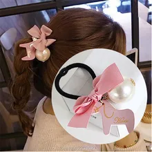 Korean Lovely Small Horse Bow Big Pearl Hair Ring Hair Rope Hair Accessories For Women