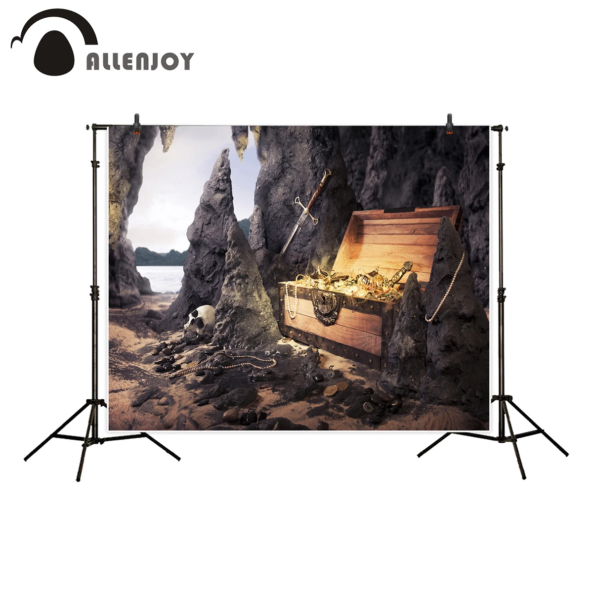 

Allenjoy photography backdrop Cross sword pirate Treasure chest shinny gold background photo studio new camera fotografica