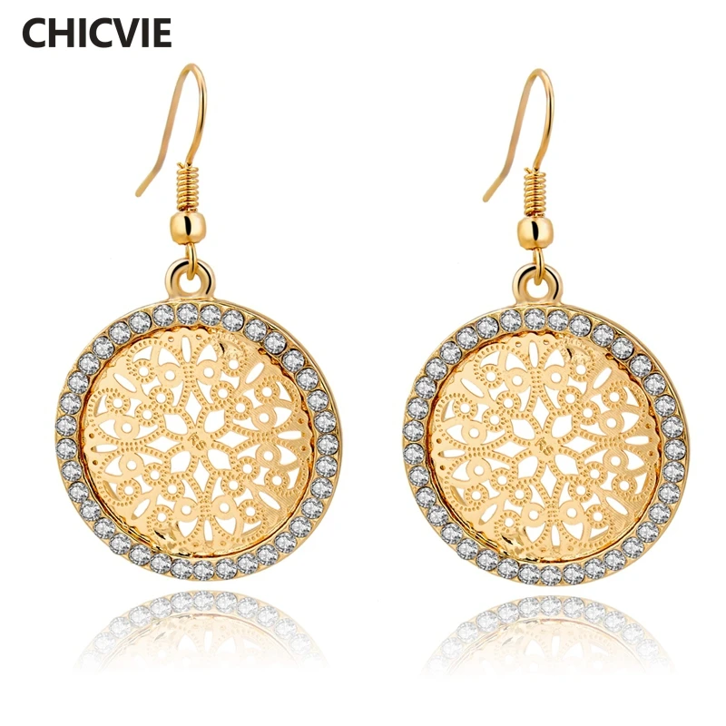 

Classic Crystal Brand Earrings With Stones For Women Big Gold Round Earrings Fashion Jewelry Indian Wholesale Pendientes Mujer