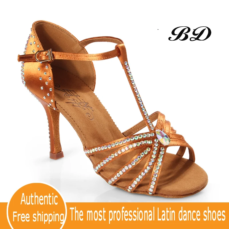 Woman Standard Dance Shoes Brand Party Ballroom Latin Girl Sports Diamond Brown High Quality Dancing Discount BD 211 Match