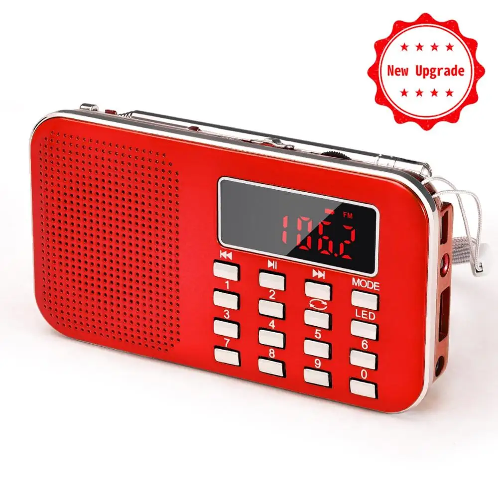 PRUNUS L-218 мини fm-радио приемник AM/fm/SD карты MP3 play спикер USB/AUX портативный аварийный радиоприемник со светодиодным светильник/антенной - Цвет: Red