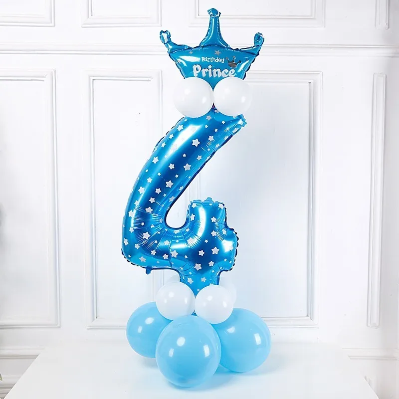 17 шт./компл. розовый и голубой номер Корона цифровой Алюминий фольга Гелий воздушные шары Колонка Детские Happy день рождения DecorationsKids DIY Kit - Цвет: Blue4