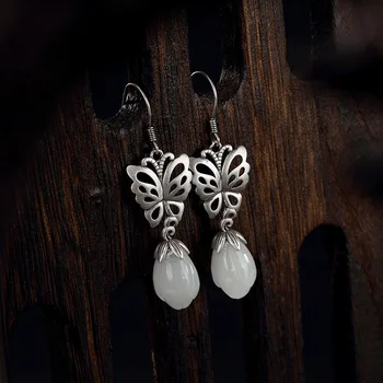 

925 Sterling Silver Jewelry Natural Jade Classic Magnolia Flower Earrings For Women Best Gifts Personalized Jewelry