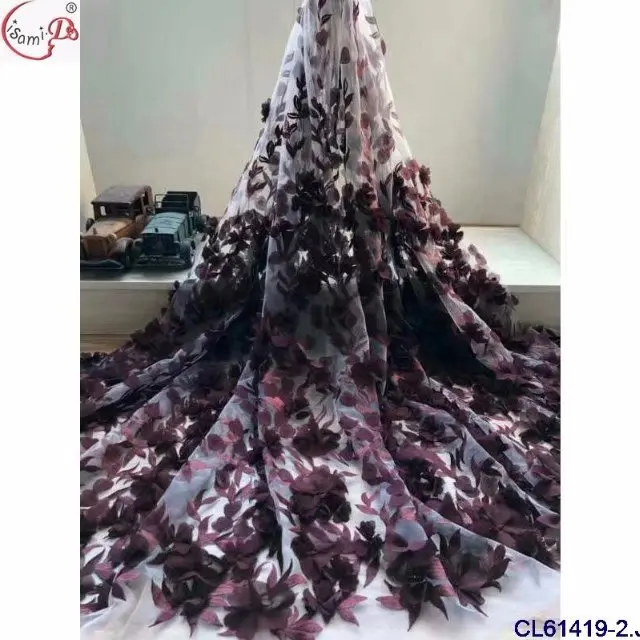 5 ярдов синего 3D кружева, розовые цветы, вышивка, кружевная ткань, 3D цветы, розовые украшения. высококачественное вечернее платье невесты YZ2260
