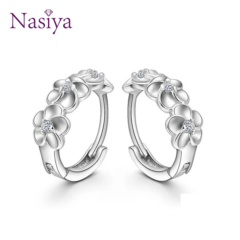 

925 Sterling Silver Hood Earrings For Women Poetic Cherry Blossom Lovely Flower Gleaming CZ Stone Zircon Party Earrings