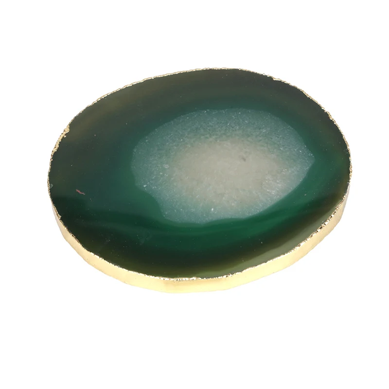 

Pure Gold Color Dark Green Onyx Stone Slice Jewelry Display Tool Coaster For Drink Cup For Tiny Cake Home Decor Wedding Gift