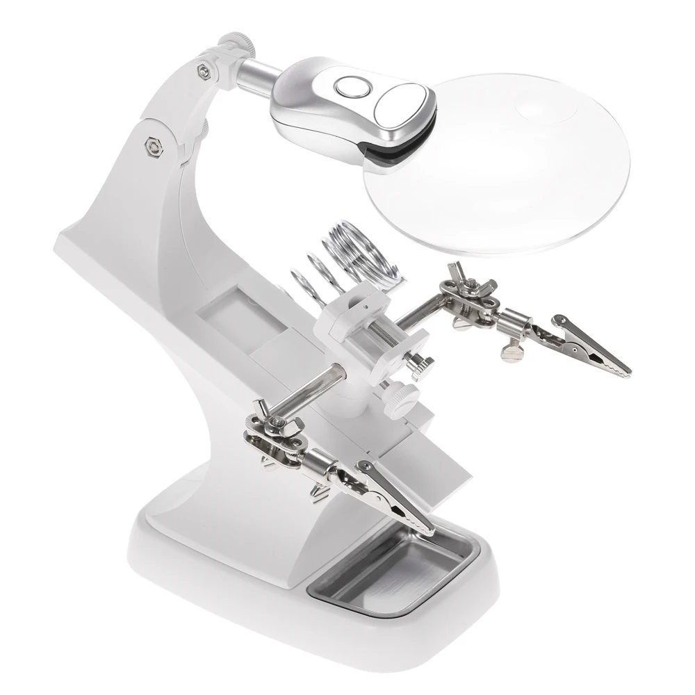 

Multi functional 3X4.5X Welding Desktop Magnifier with 2 LED Alligator Clip Helping Hand Soldering Holder Repair Mgnifying Tool