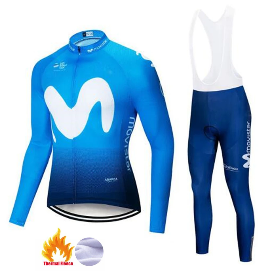 

2018 Movistar Winter Thermal Fleece Long Sleeves Cycling Jersey Set Men Clothing Bike Clothes Wear Bicycle Maillot Ropa Ciclismo