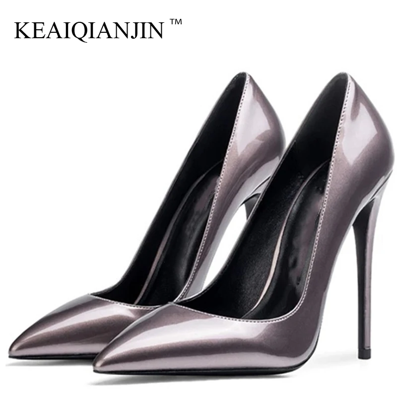 KEAIQIANJIN Sexy Women's High Heels Shoes Wedding Pumps Plus Size 43 44 45 Party Patent Leather Flock High Heels Shoes Pointed
