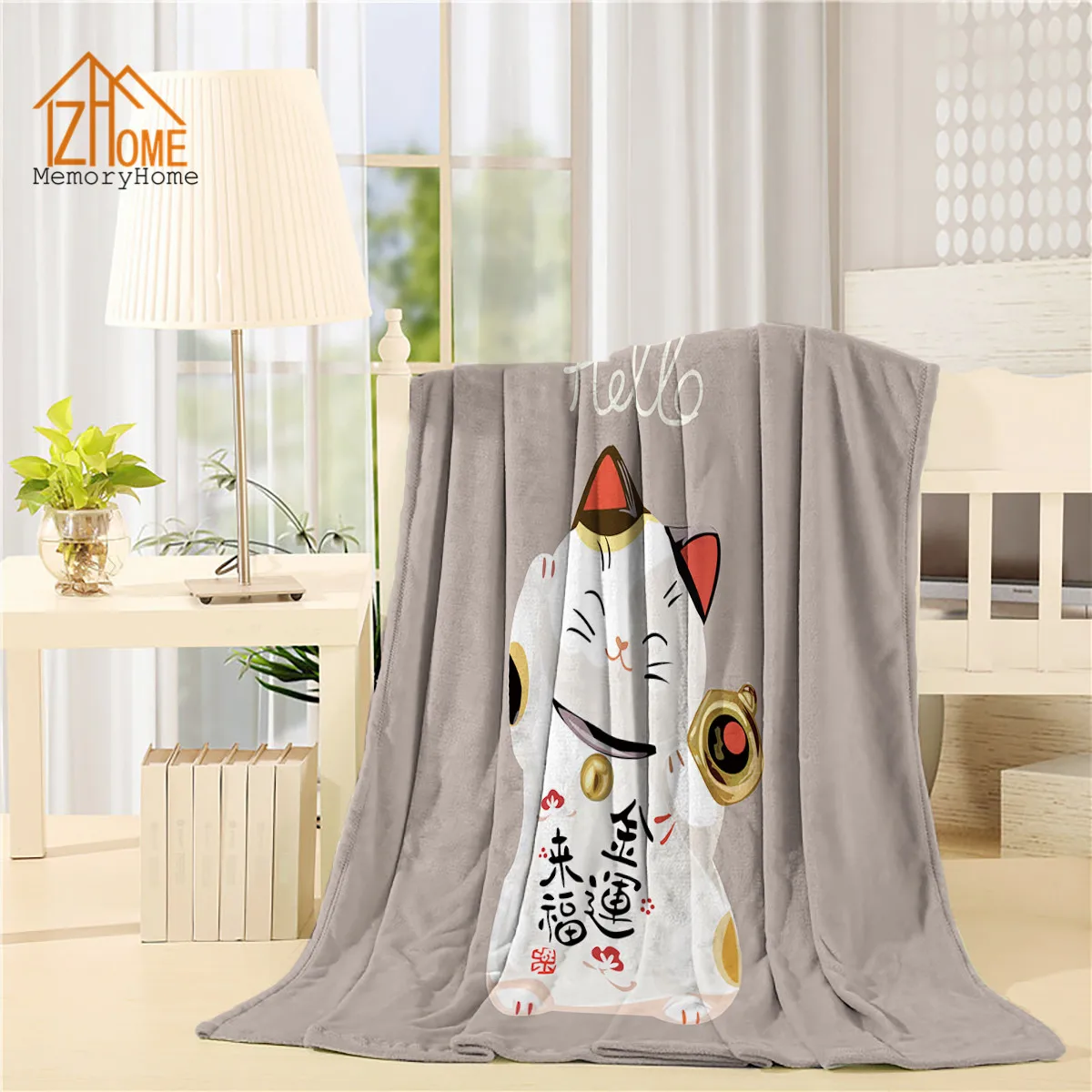 Memory Home Custom Fleece Blanket Throw Japanese Lucky Cat Printing