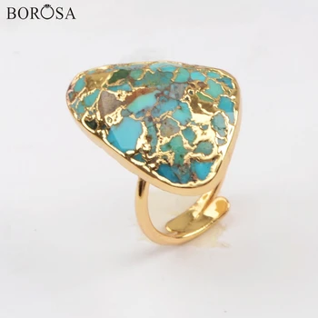 

BOROSA Wholesale Turquoises Rings Natural Gild Blue Howlites Adjustabel Ring Natural Stones Women Jewelry Boho Ring Gifts G1837