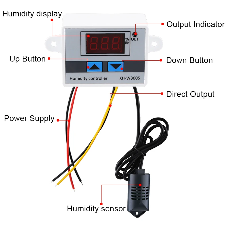 XH-W3005 Digital Humidity Controller Moisture Control Switch Hygrometer Controller  0~99%RH Hygrostat 110-220V 24V 12V
