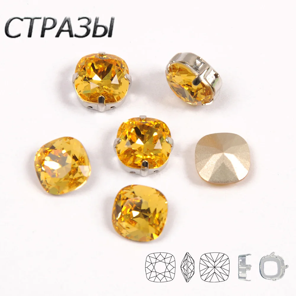 

light Topaz 4470 Crystal Sew On Rhinestone With Claw Sewing On Metallic Setting Metal Claws 4 Holes for garment