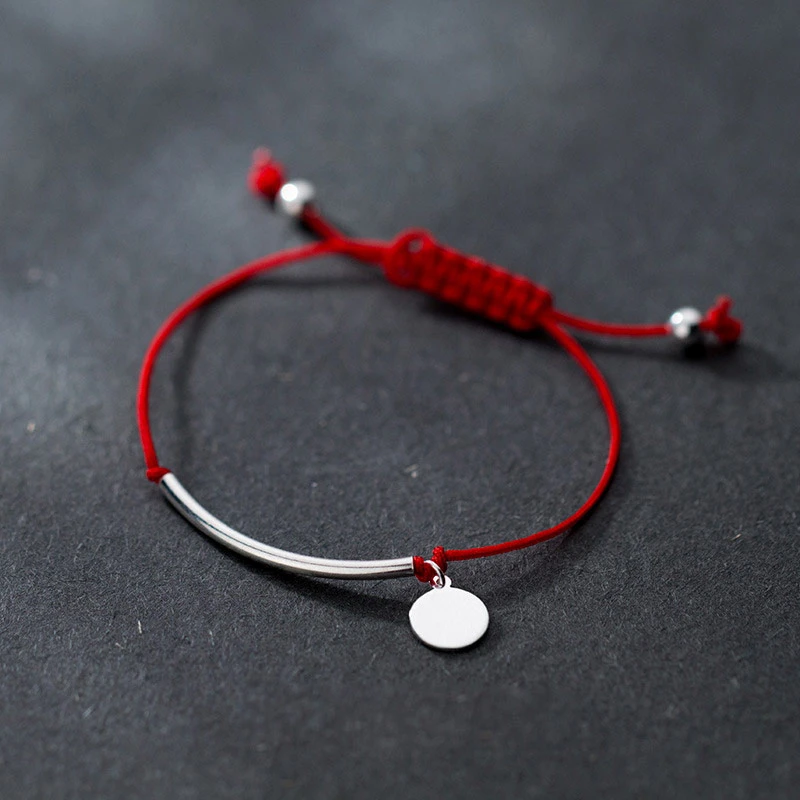 Pulsera de plata de ley 925 de hilo rojo para mujer, joyería de moda, cadena de cuerda ajustable, pulseras de abalorios de tubo largo redondo para y brazaletes| - AliExpress
