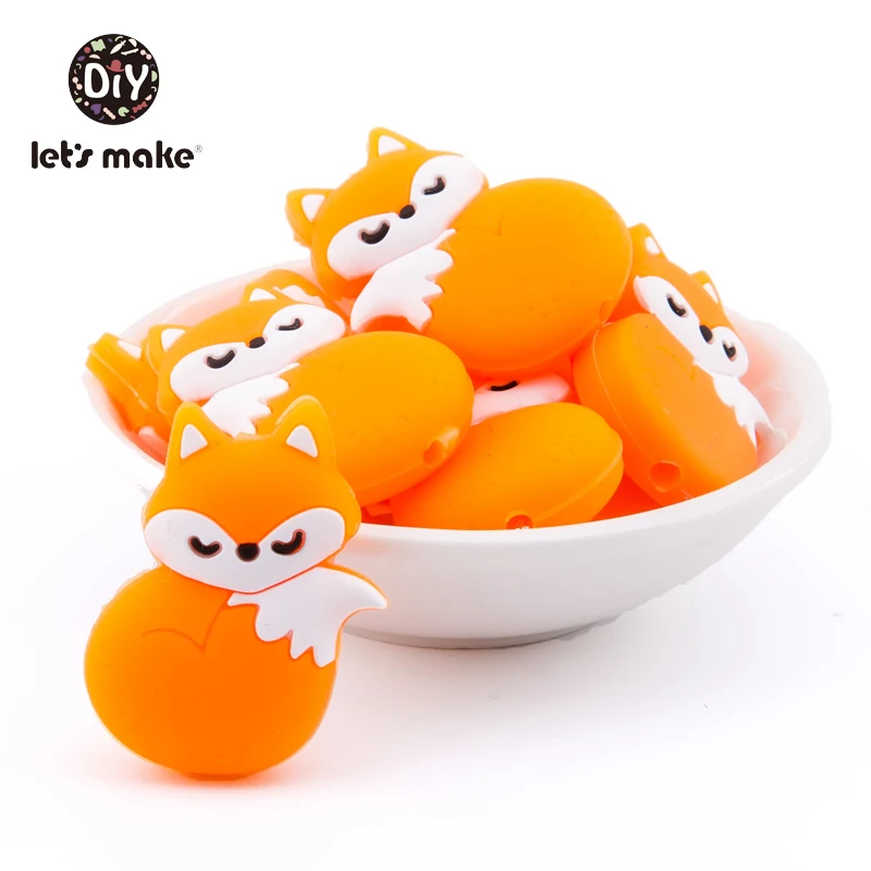 Grânulos de Silicone de Raposa Bonito dos Desenhos Mordedor para o Bebê Animados Animais Mordedores Livre Grau Alimentício Silicone Recém-nascido Dentição 10pc Bpa 7 Mordedores p bebê