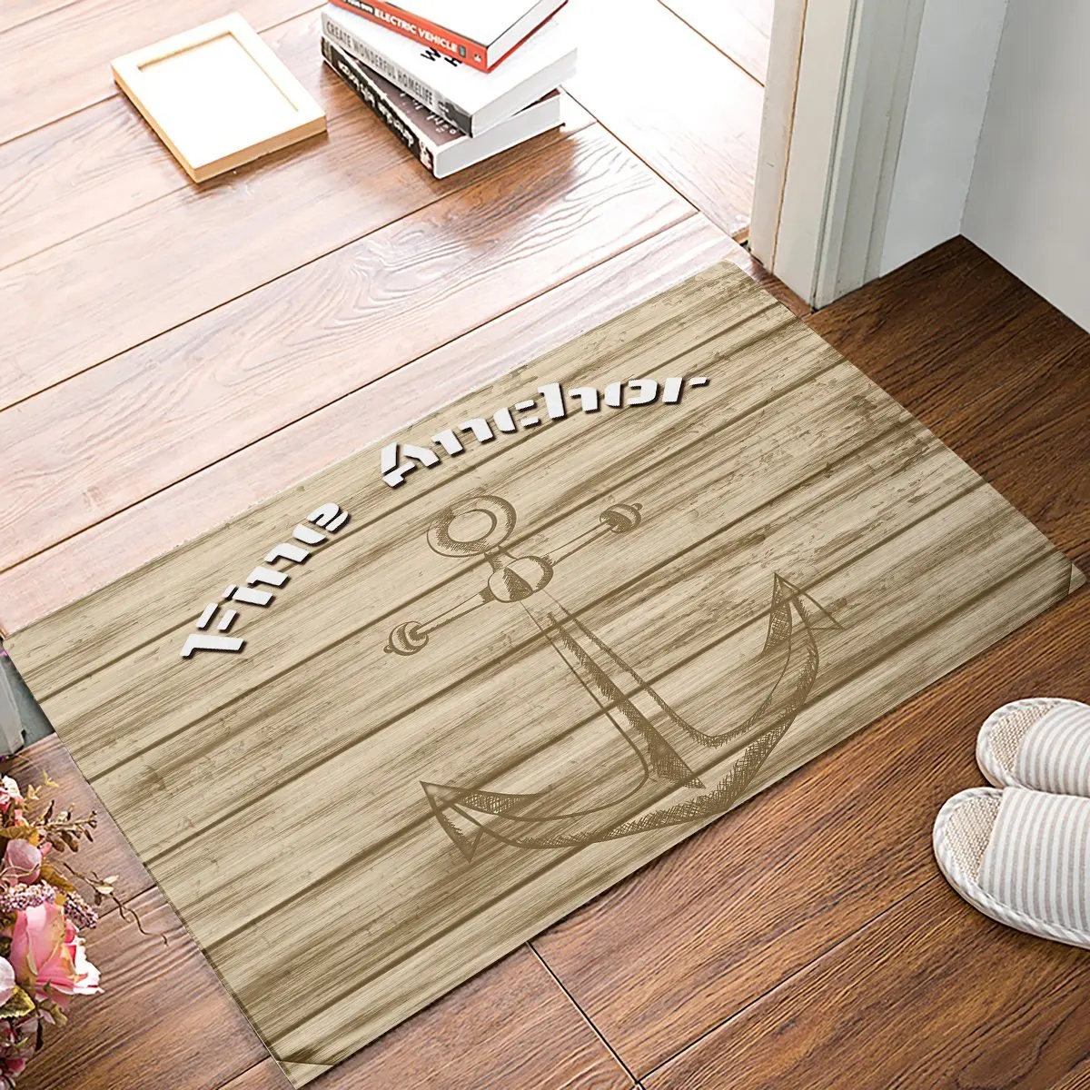 Us 12 99 35 Off Rustic Wood Board Fine Anchor Door Mats Kitchen Floor Bath Entrance Rug Mat Absorbent Indoor Bathroom Decor Doormats Rubber In