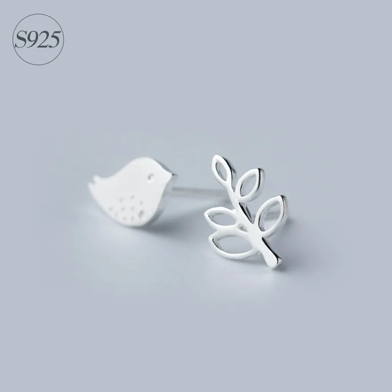 

MIESTILO Love Peace 925-sterling-silver Dove Bird Olive Branch Mismatched Stud Earrings Animal Jewelry Sterling-silver-jewelry