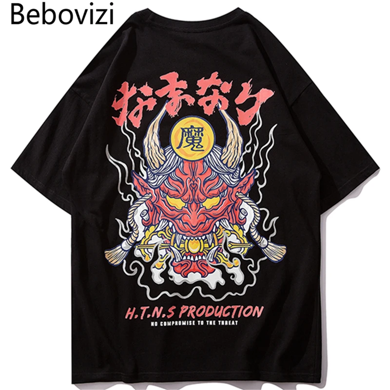 

Bebovizi Japanese Style Demon Print Streetwear T Shirts Mens Harajuku Casual Tshirts 2019 Summer Male Short Sleeve Tops Tees