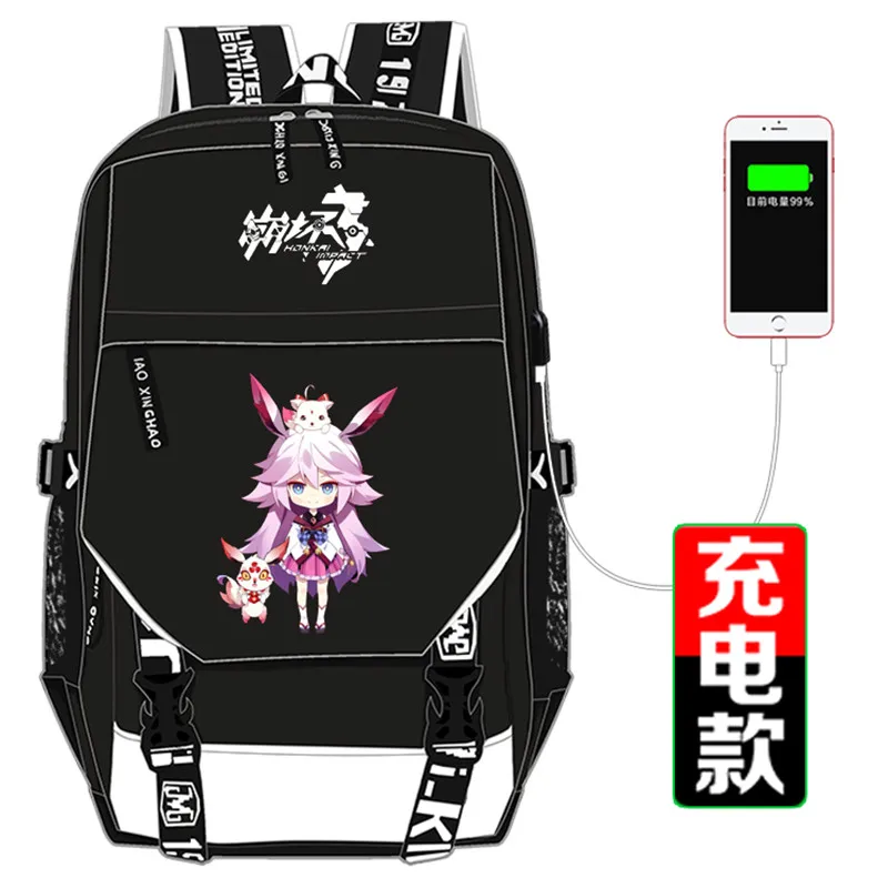 Новый рюкзак Honkai Impact 3 с принтом Kiana Kaslana женский для косплея USB интерфейс ноутбука