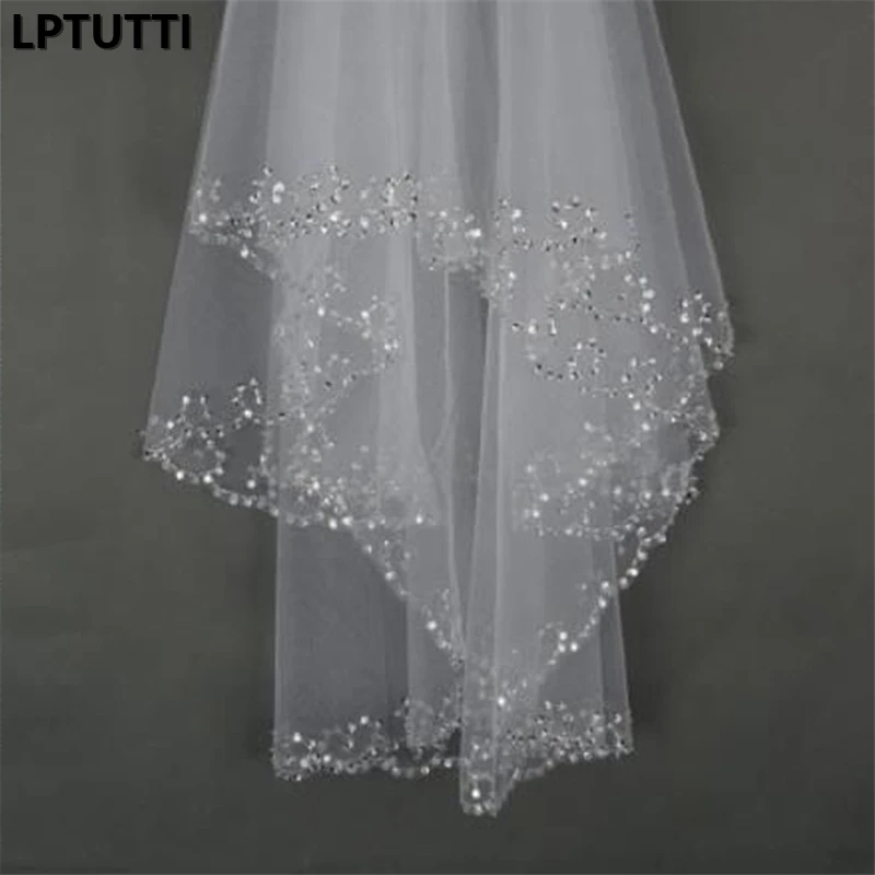 

LPTUTTI 2-layer handmade beading New Mantilla Wedding Marry Headdress Accessories long cathedral Bridal Wedding Veil With Comb