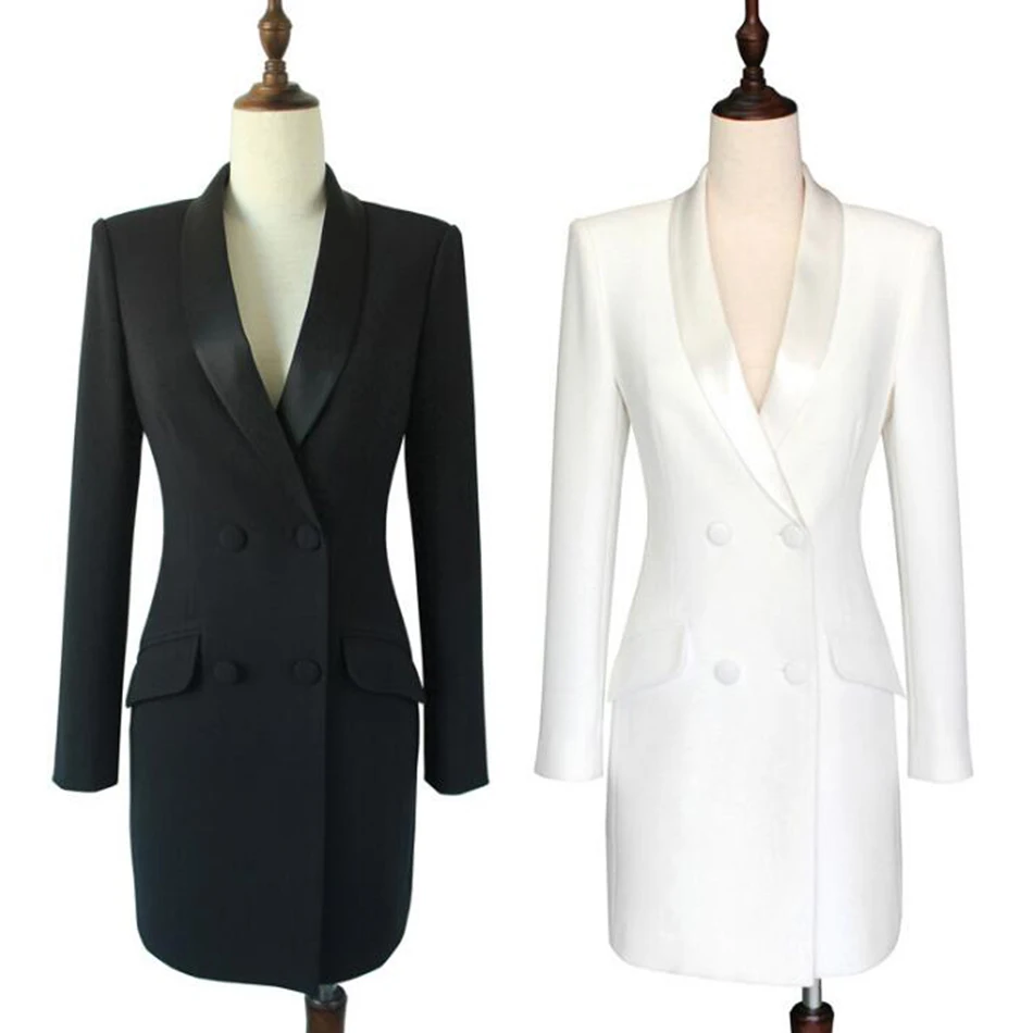 Высокое качество, Осень-зима, офисное платье, черно-белое платье с длинным рукавом, повседневное двубортное женское платье Vestidos