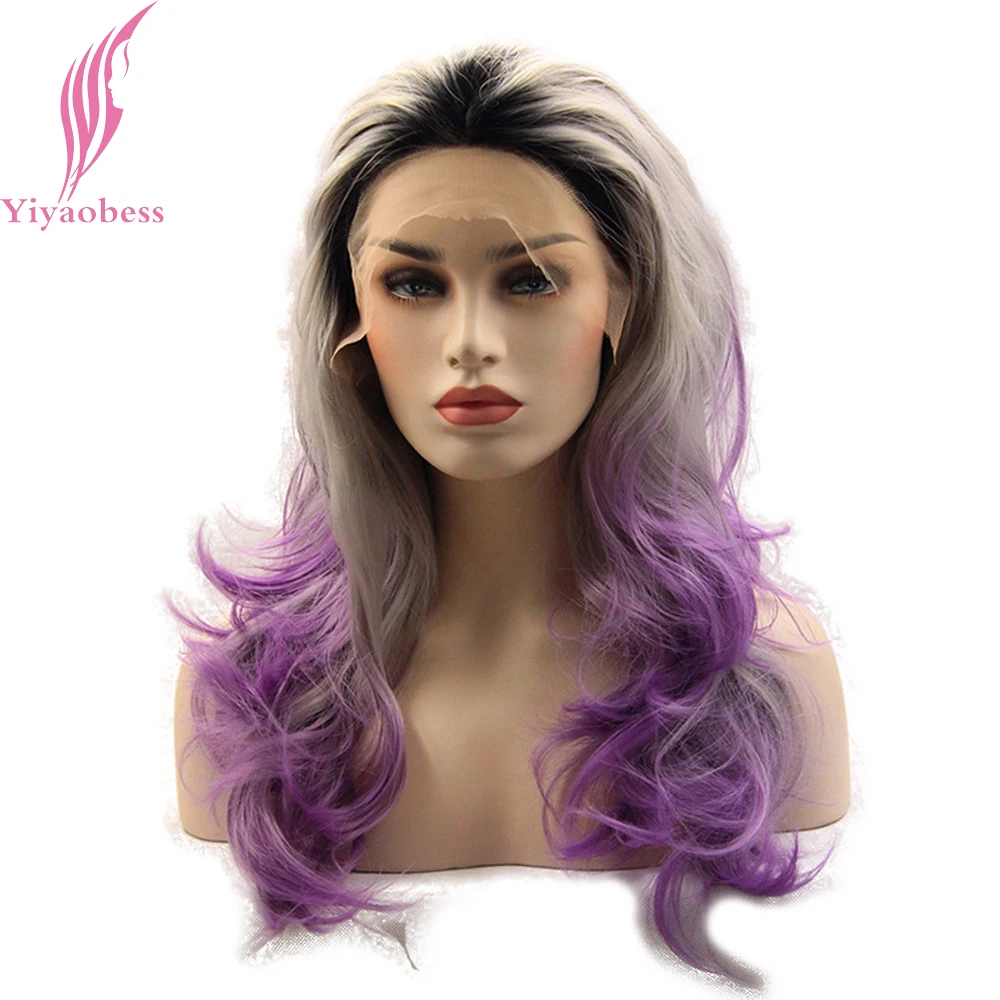 Yiyaobess Glueless Wavy Lace Front Wig Colorful Synthetic Hair Black