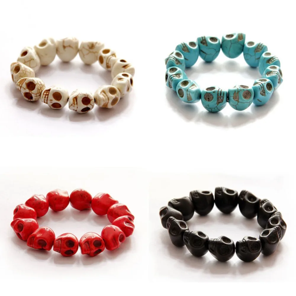 

Fashion Skull Bracelet Punk Style Pure Color Jewelry Personality Elastic String Adjustable Bracelet Gift For Women Men