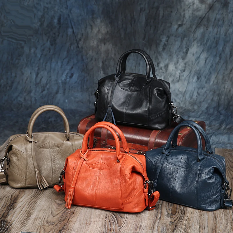 

100% Top Cowhide Genuine Leather Women Messenger Bags Female Shoulder Bags Vintage crossbody Bags Double pocket 2019