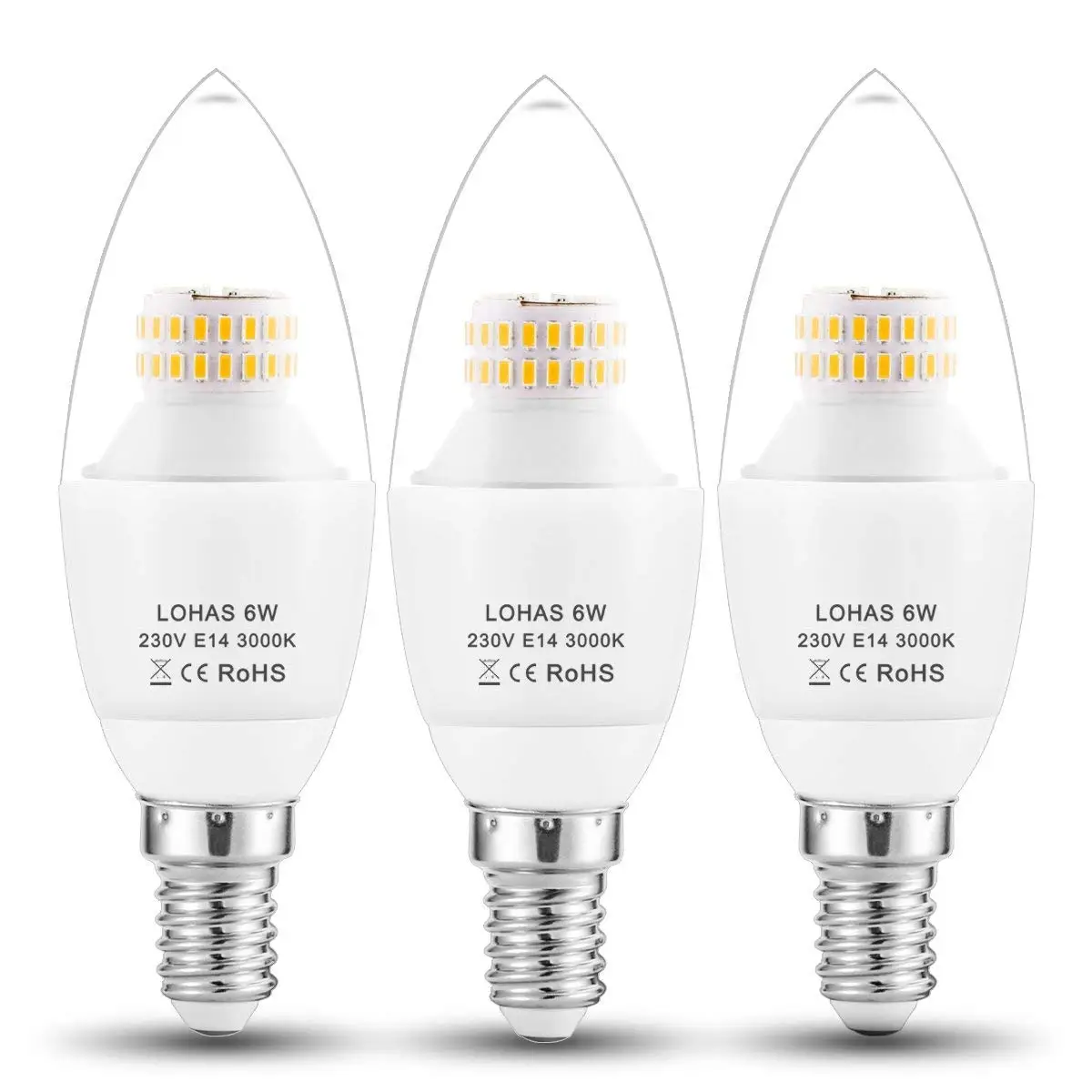 

E14 LED Candle Bulbs 6W,60Watt Incandescent Bulb Equivalent 550lm Warm White 3000K/6000k Small Edison Screw Candle Light-3PACK