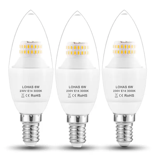 E14 Led Candle Bulbs 6w 60watt Incandescent Bulb Equivalent 550lm E14 Led Candle Bulbs 6w 60watt Incandescent Bulb Equivalent 550lm Warm White 3000k 6000k Small Edison Light 3pack