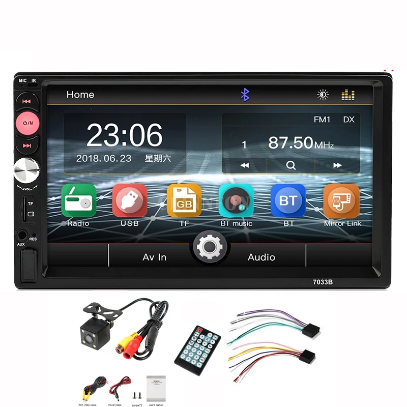 

DHL 10PCS 7033B USB TF FM AUX Touch Screen Car Stereo Radio 2 DIN MP5 Player for Camera Remote Control Bluetooth Mirror Link
