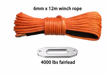 

6mm x 12m plasma cable with 4000lbs fairlead synthetic winch line uhmwpe rope with sheath car accessories Free Shipping