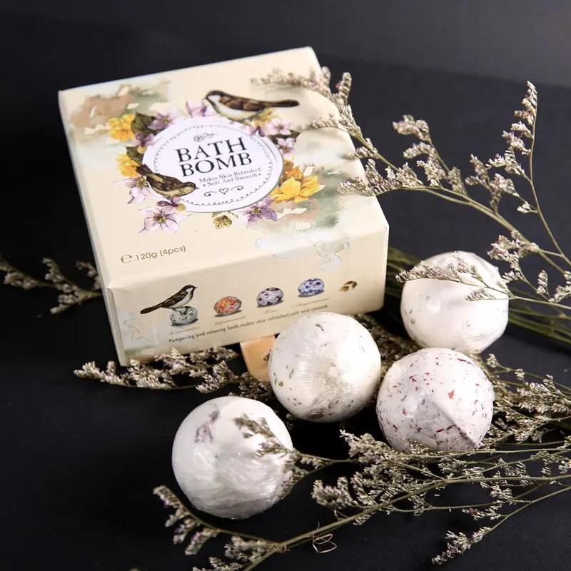 

4pcs Bath Bomb Ball Lavender Handmade Sea Salt SPA Bath Explosive Salt Dried Flowers Series of Effervescent Bath Salt Ball