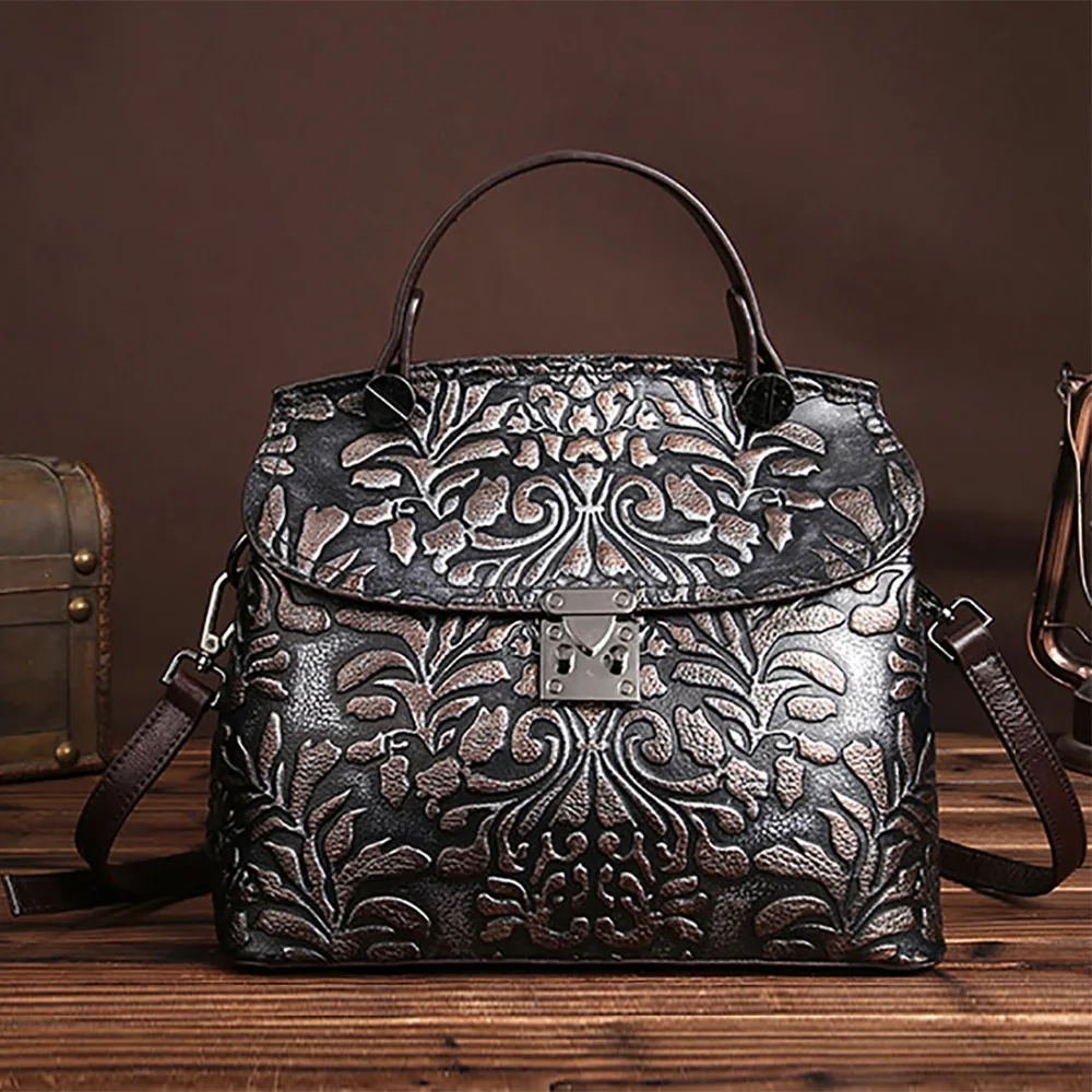 

Genuine Leather Women Tote Handbag Messenger Bag Luxury Brand Vintage Ladies Natural Skin Embossed Cross Body Shoulder Bags