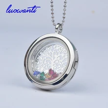 Free Chains Rhinestone & Tree Charm 30mm Crystal Pendant Silver Rhinestone Floating locket Memory Living glass Locket Necklace