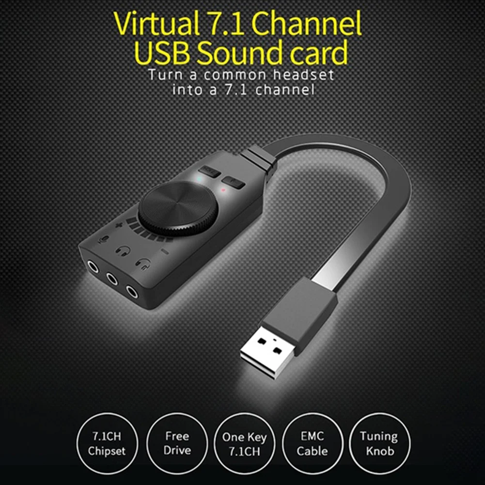 

GS3 Converter Audio Virtual 7.1 Channel Sound Card Adapter 3.5mm Headset External USB Black Stereo For PC Desktop Notebook #0109