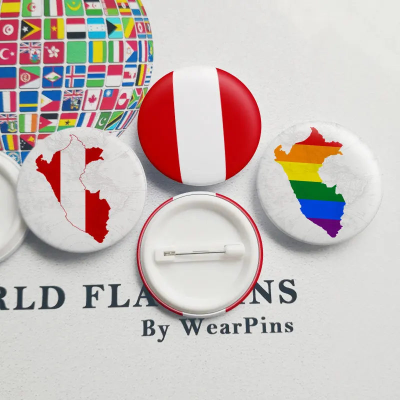 

Peru Flag Tin Button Pins LGBT Gay Rainbow Pride Button Badges